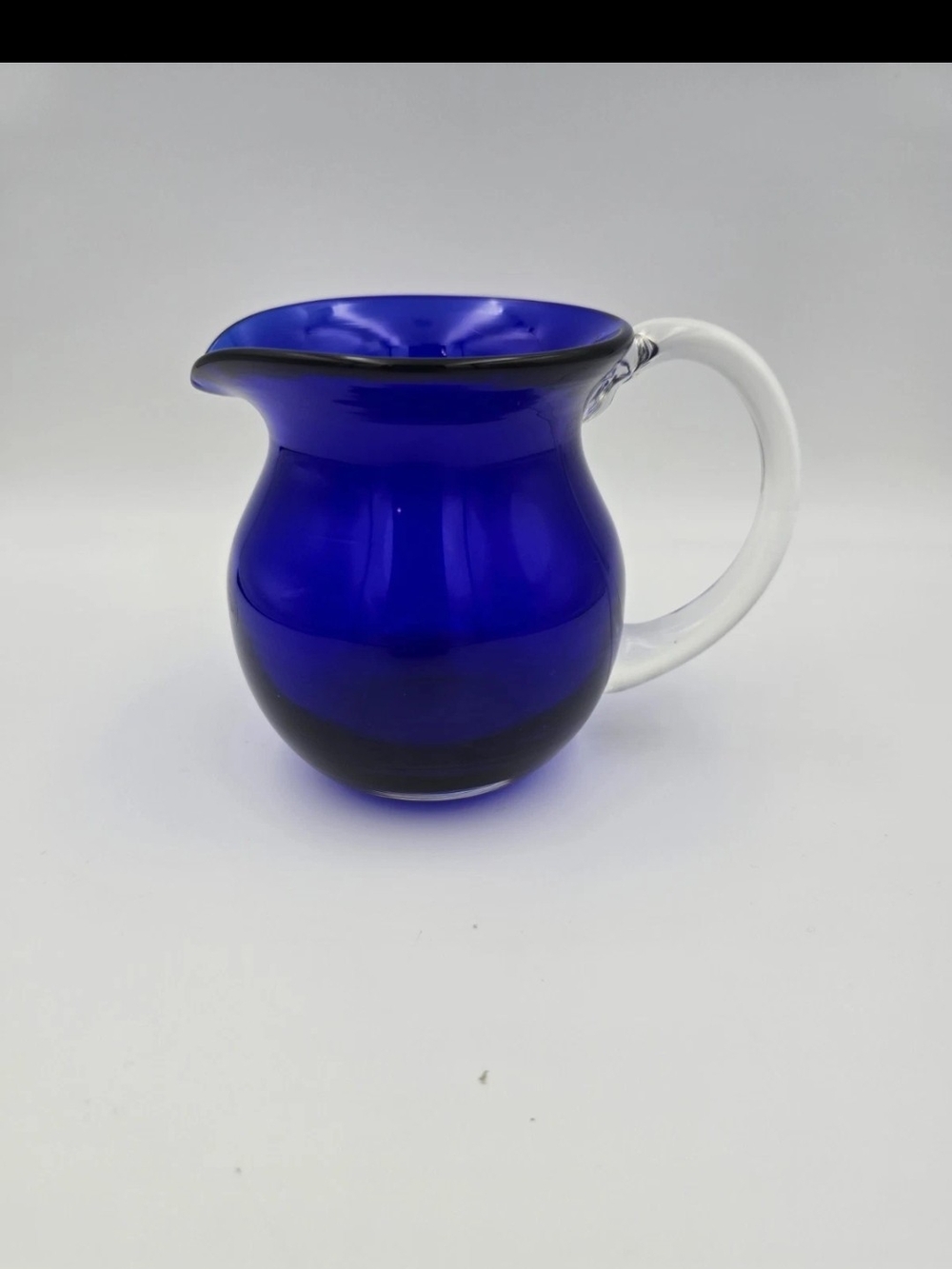 Cobalt Blue Glass Pitcher with Clear Handle